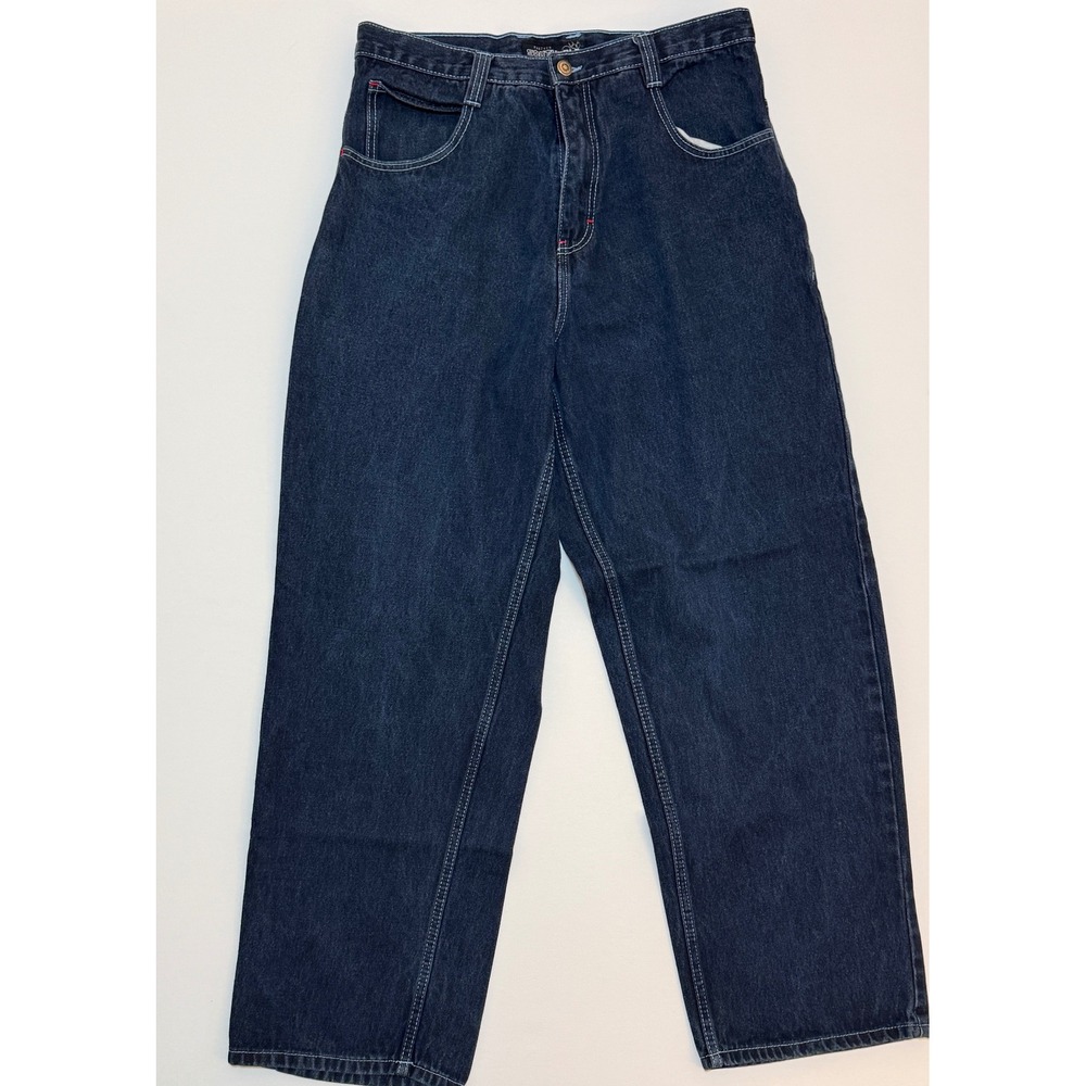 Southpole Original Borough Series Baggy Jeans Dark Wash Blue Stitching Mens 36